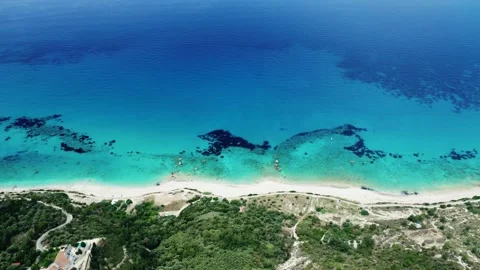 Drone view of scenic beach with white sand and turquoise sea, Greek islands. Stock Footage 158327121
