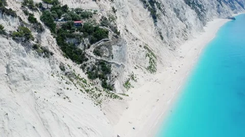 Drone view of scenic beach with white sand and turquoise sea, Greek islands. Stock Footage 158328590