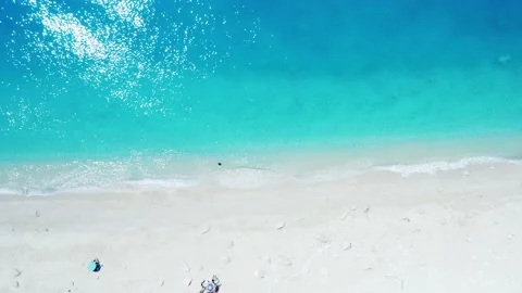 Drone view of scenic beach with white sand and turquoise sea, Greek islands. Video stock 158332809