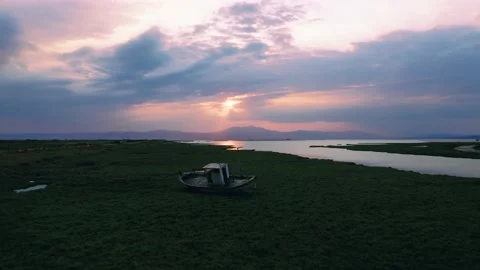 Drone view of scenic sunrise over wetland. Stock Footage 160147543