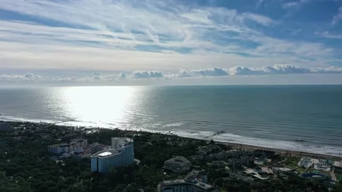 Drone view of the sea coast in Belek, Antalya, Turkey Stock Footage 196126766