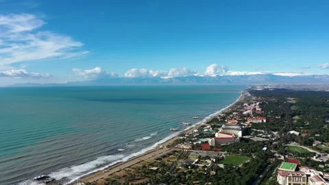 Drone view of the sea coast in Belek, Antalya, Turkey Stock Footage 196126859