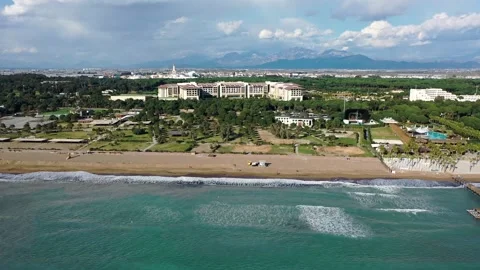 Drone view of the sea coast in Belek, Antalya, Turkey Stock Footage 196126918