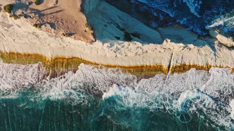 Drone view of sea waves and white coastline, coast route. Mediterranean sea Vídeo Stock 327155613
