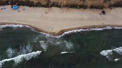 Drone view to the sea waves. Cloudy, stormy weather. Black Sea. Sand beach Видео 160596757