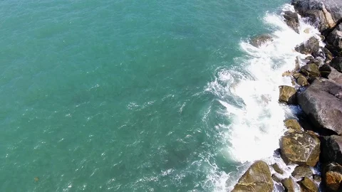 Drone view of sea waves reaching black beach 스톡 동영상 107697690