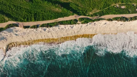 Drone view of sea waves, white rocks, coast route. Mediterranean sea Vídeo Stock 327155292
