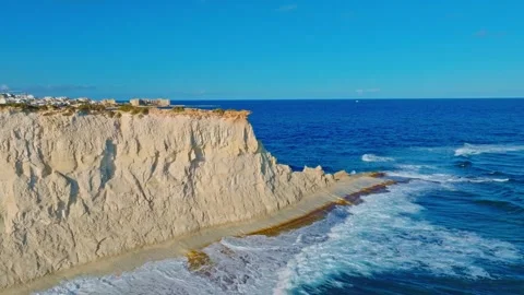 Drone view of sea waves, white rocks, coast route. Mediterranean sea Stock Footage 327155593