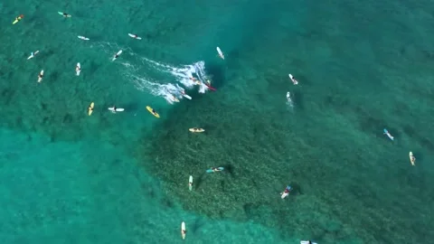 Drone view of the sea in which many people Stock Footage 229767905