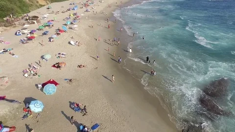 Drone view of secluded beach in Laguna Beach California Stock Footage 73719074