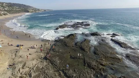 Drone view of secluded beach in Laguna Beach California Stock Footage 73719076
