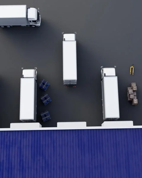 Drone view of  semi trucks parked at a warehouse loading dock Stock Footage 331146284