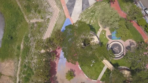 Drone view of Serpant statue, Naga statue, Mukdahan, Thailand. Stock Footage 90663080