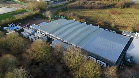 Drone view of server cooling fans and external ventilation components at a Stock Footage 333021529