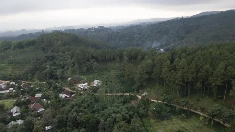 Drone view of settlements, forests, and mountains Stock Footage 259793927