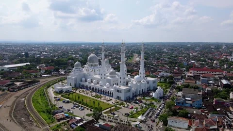 Drone view of Sheikh Zayed Al-Nahyan Grand Mosque, Solo, Central Java, Stock Footage 240629807