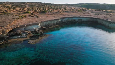 Drone view of a sheltered natural inlet at Cape Cavo Greco in Cyprus. Stock Footage 341541571