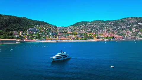 Drone view of a ship arriving at Nice Port. Stock Footage 281010909