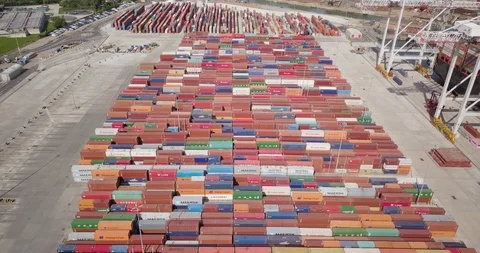 Drone view of shipping port cargo containers Stock Footage 89699580