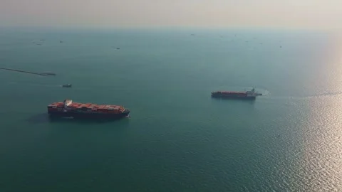 Drone view of shipping vessel navigating the sea, Thailand Stock Footage 303498530