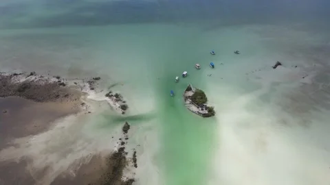 DRONE VIEW OF SHIPWRECK IN A BLUE LAGOON, BACALAR Video stock 203797133