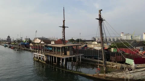 Drone view of the shipwreck in the canal Stock Footage 260450463
