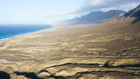Drone view of the shore and hills in Cofete. Stock Footage 292002326