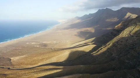 Drone view of the shore and hills in Cofete. Stock Footage 292006859