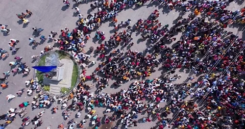 Drone view shows huge crowd gathered during ganesha immersion celebration Stock Footage 340084229