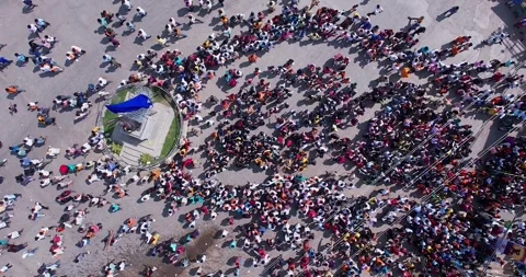 Drone view shows huge crowd gathered during ganesha immersion celebration Stock Footage 340084249