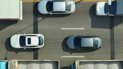 Drone view shows multi-lane traffic congestion. Stock Footage 323341561