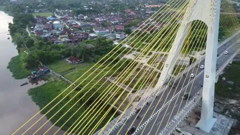 Drone View of Siak IV Bridge with Afternoon Traffic Video stock 197998501
