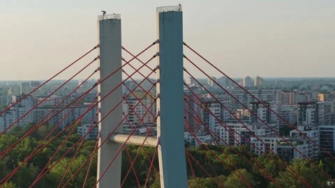 Drone view of the Siekierkowski bridge and the Gocław district. Stock Footage 314051383