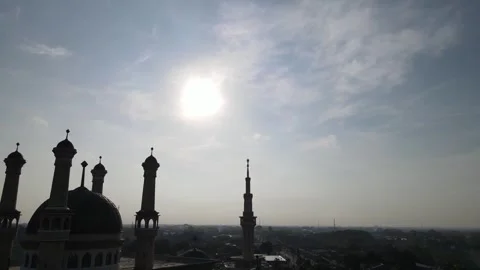 Drone view of Silhouette from the mosque and tower Stock Footage 259934898