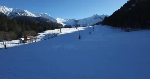 Drone view of a ski trail, Puy de Sancy, France Stock Footage 131817070
