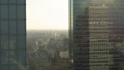 Drone view of skyscraper during sunset Stock Footage 89637463