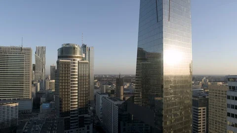 Drone view of skyscrapers during sunset Stock Footage 89637676