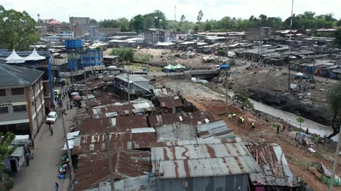 Drone view slide of a slum Video stock 294350123