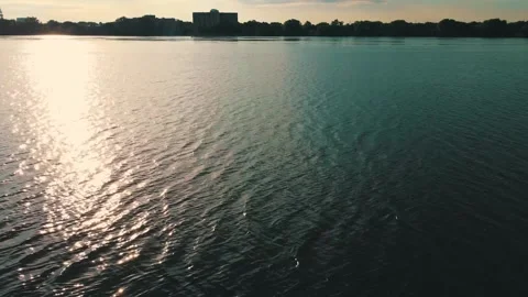 Drone view, slow, river, discovery city of Montréal, Sunrise, beautiful sky, HD Stock Footage 203618756