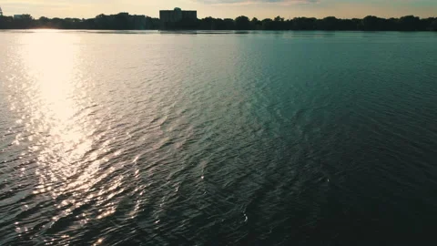 Drone view, slow, river, discovery city of Montréal, Sunrise, beautiful sky, 4K Stock Footage 203621537