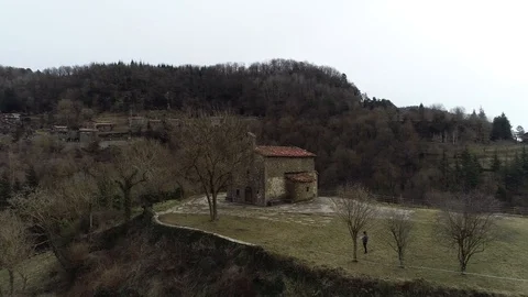 Drone view of small Baroque chapel of the 17th century Stock Footage 102214899