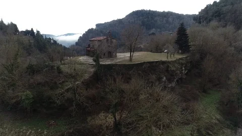 Drone view of small Baroque chapel of the 17th century Stock Footage 102215044