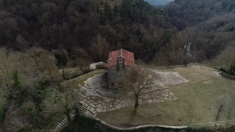 Drone view of small Baroque chapel of the 17th century Stock Footage 102215080