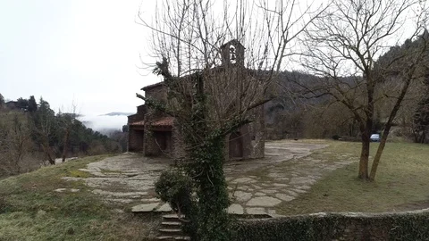 Drone view of small Baroque chapel of the 17th century Stock Footage 102215152