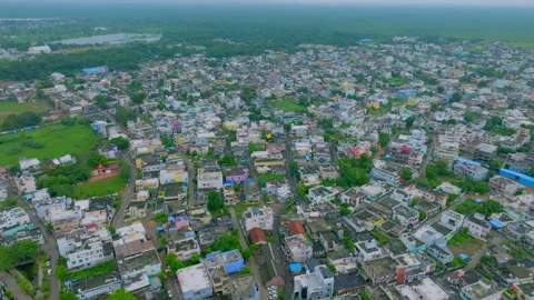 Drone view of a small Indian town during rainy season Stock Footage 284007422