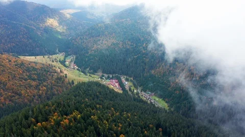 Drone view of small mountain village in Carpathian, Synevir lake Stock Footage 121338268