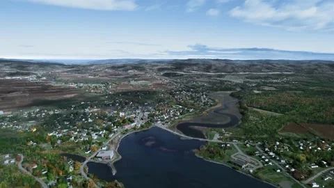 Drone view of small town among the forest, Parrsboro, Nova Scotia, Canada Video stock 159978336