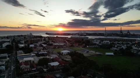 Drone View of Small Town in Australia in the Sunset with the Sea in the Stock Footage 250153431