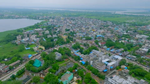 Drone view of a small town during rainy season india Video stock 284007021