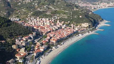Drone view of the small town of Noli, a tourist destination for beach and trails Stock Footage 328243664
